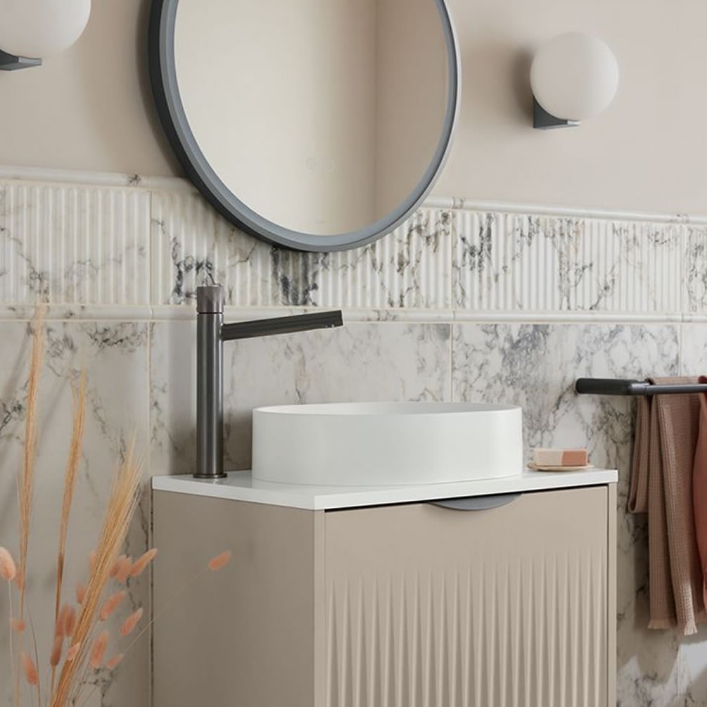 Vado Safari Leverless Fluted Pewter Extended Mono Basin Mixer - Lifestyle